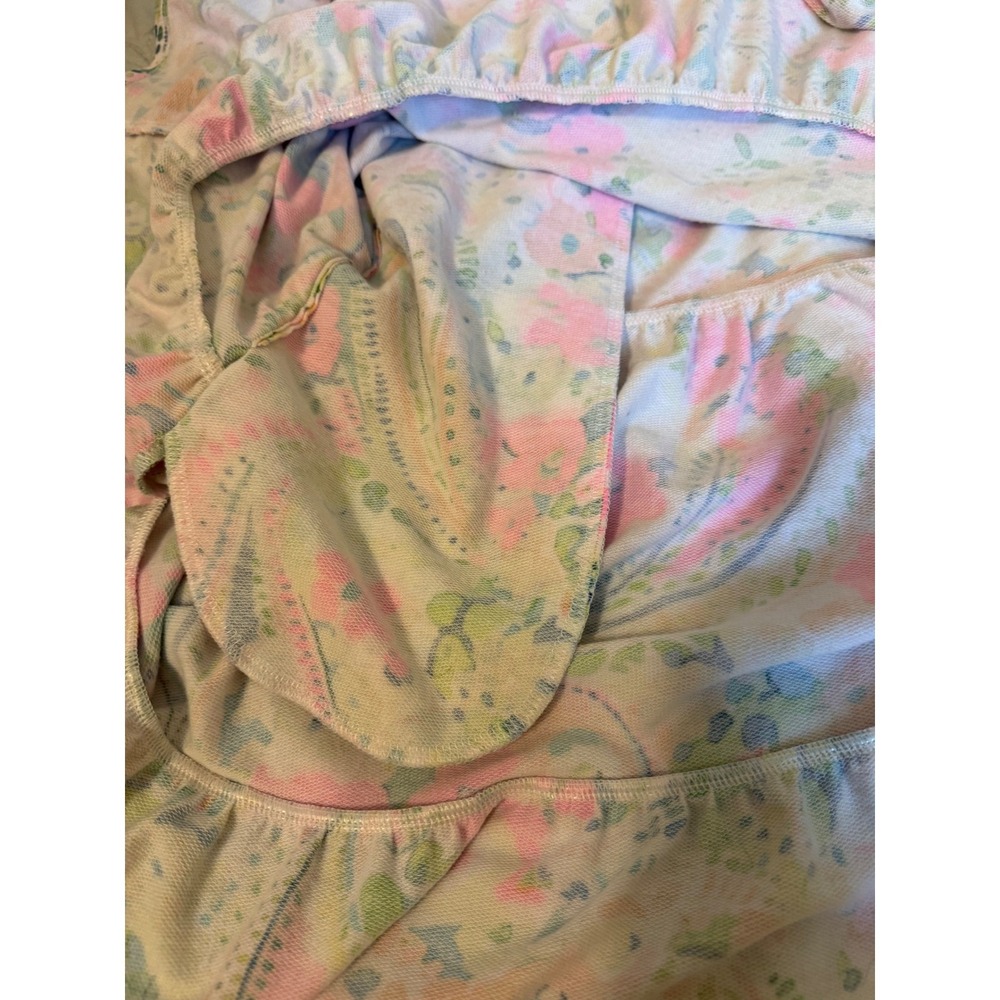 Crown & Ivy Floral Paisley Tiered Babydoll Dress Women M Pink Green Short Sleeve - Picture 3 of 5